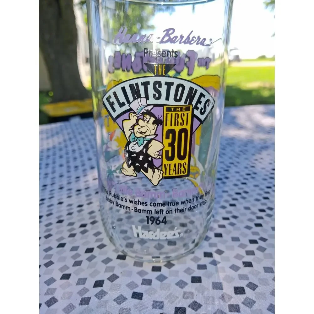 Vintage FLINTSTONES FIRST 30 YEARS Anniversary 1964 Hardees Glass 1991. Excelnt